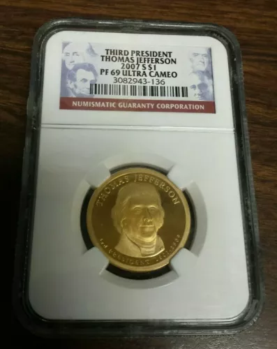 2007 S Proof Presidential Dollar - NGC PF69 Ultra Cameo - Thomas Jefferson 
