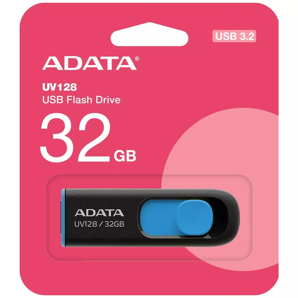 ADATA UV128 32GB Sliding Capless Memory Stick USB Flash Drive, USB3.2 UK Seller