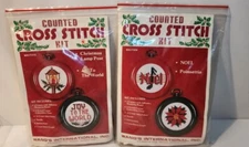 Wang's International Counted Cross Stitch Christmas Frame Ornament kits 2 Sets