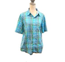 Chaps Easy Care XL Plaid Blue Collar Dress Shirt Button Up Down Short Sleeve