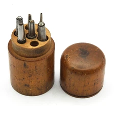 Vintage Hole Closing Punch Tools Set of 6 in wood case Watch Clock Repair