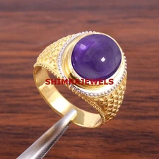 Natural Amethyst Gemstone With Gold Plated 925 Sterling Silver Men's Ring #989