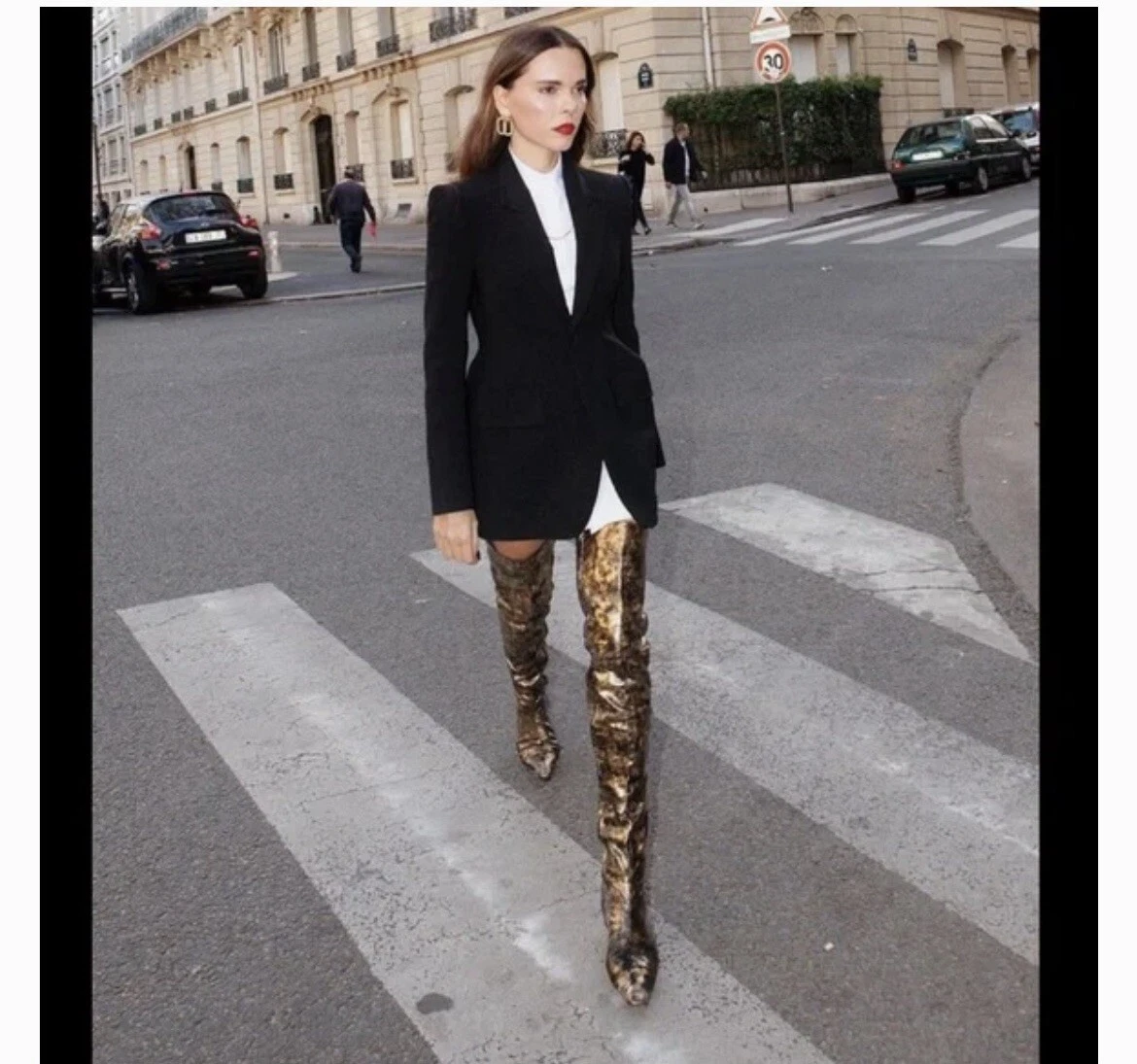 Rare Chanel Leather Tall Over The Knee Boots Black Gold Metallic lambskin  sz40