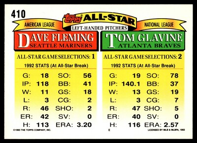 1993 Topps All-Stars #410 Tom Glavine/Dave Fleming Atlanta Braves