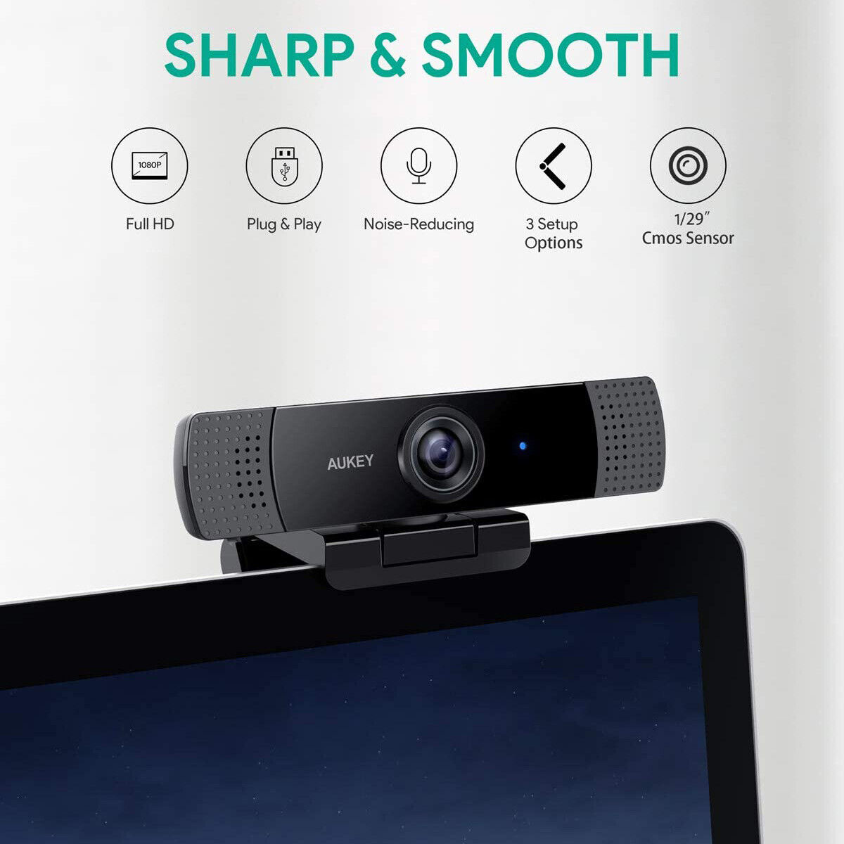 Aukey PC-LM1E Webcam FullHD 1920x1080 (30 FPs) Skype FaceTime HiFi Mikrofon