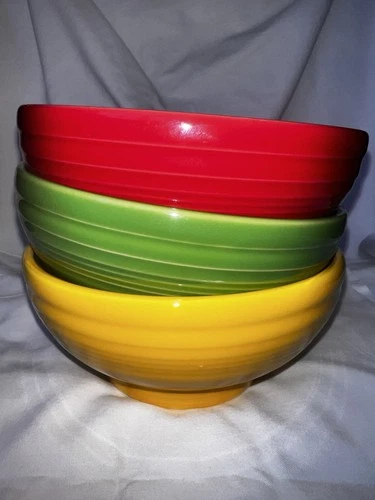 3 Fiestaware Footed Rice Bowls 5 3/4” Medium Fiesta Red Yellow Green