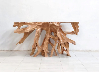 59  Indonesian Teak Root Console   Handcrafted Sculptural Wood Furniture