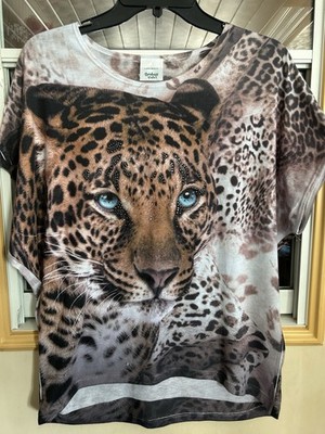 Vintage Rainforest Cafe Jungle Leopard Tee Shirt with Gem Accents Size L