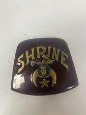 Vintage Shrine Shriners Belt Buckle Indiana Metal Craft 1980 Brass Red Enamel