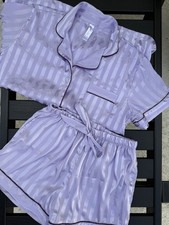 Women's Satin Pajama Set Lavender, Short Sleeve/Shorts, Size Small