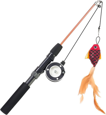 #ad Interactive Cat Wand Toy Retractable Fishing Pole with Fish Feather for Indoor $16.49