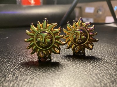 Authentic VERSACE Vintage Gold-Tone Sun Face Clip-On Earrings   Medusa Style 