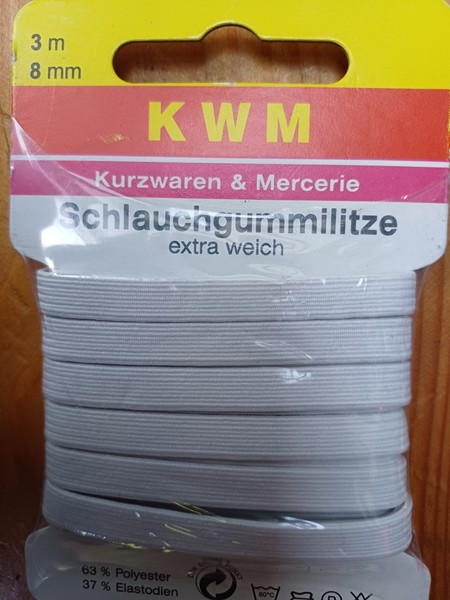 Schlauchgummi Gummilitze Hosengummi 3M Lang 8Mm Breit Weiß Waschbar Auf 60 Grad-image