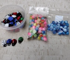 Mixed Lot of 90+ Acrylic Beads & Ladybug Charms, DIY Jewelry Making Kit