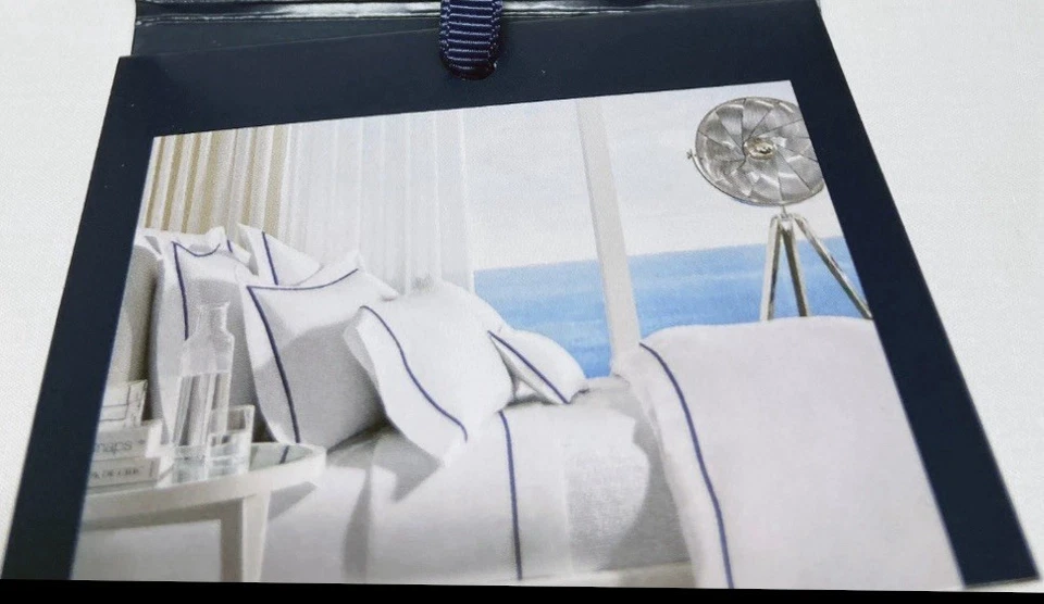 Ralph Lauren Algodón Orgánico Percal Palmer Doble Sábana Plana Blanco/Polo Azul Marino Foto 4 de 4