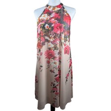 Poly chiffon Trapeze lined dress no brand Bust to 38" Length 39"romantic,floral