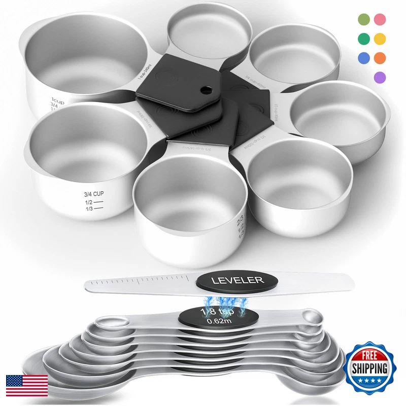 Howgoody Magnetic Measuring Cups Spoons Set304 Stainless Steel Dual Scale Set