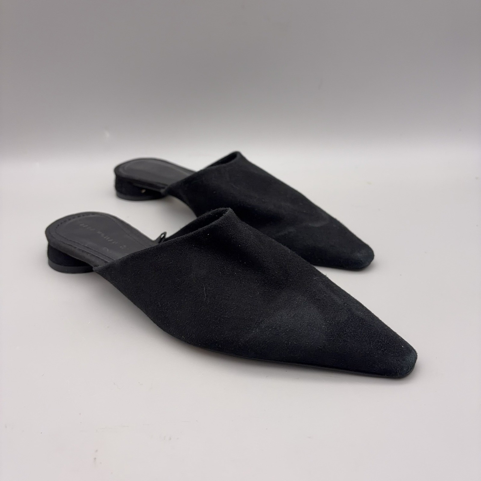 Zara Woman Mules Womens 36 Black Pointed Toe Suede Minimalist Block Heel