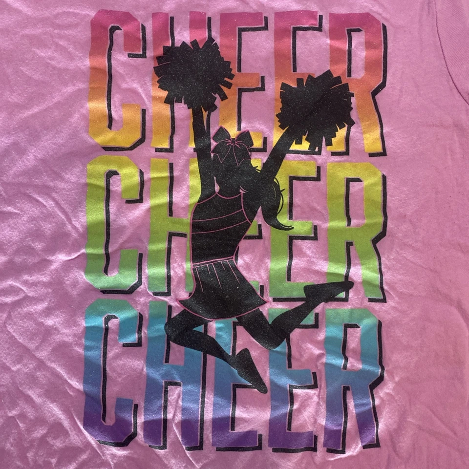 Cheer Graphic Tee Beach Plum Girl’s Size 16 Pink Cheerleading Pom Pom - Image 4 of 4