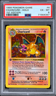 PSA 6 Charizard 4/102 Holo 1st Edition English Pokemon Card Rare