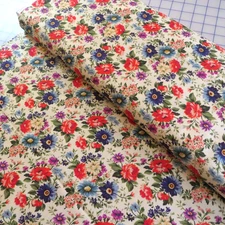 By The Yard, Multicolor Flowers On Beige Cotton $3.99 Ships ANY Amount Of Fabric