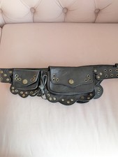 Black leather fanny pack Belt for Steampunk. Gothic, Festivals