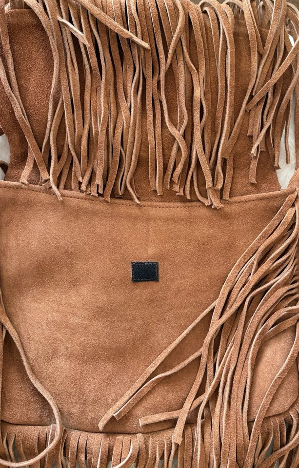 Vintage 80s 90s Fringe Tan Genuine Suede Concho Purse Handmade 40” Long NWOT - Image 4 of 4