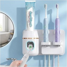 Wall Mounted Toothbrush Holder with Automatic Tootaste Dispenser,