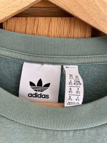 Adidas Originals Sweatshirt Women’s Sage Green Trefoil logo Arm Stripe XS Uk8-10 - Picture 3 of 4