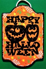 HAPPY HALLOWEEN SIGN Wall Art Door PLAQUE Pumpkins Jack-O-Lanterns Fall Decor