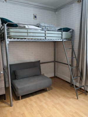 Lit mezzanine 90x200cm – Cadre en métal avec bureau, étagères, 4