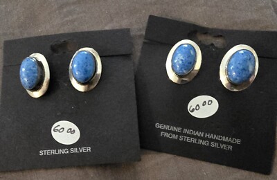 INDIANER STERLINGSILBER BLAU DENIM LAPIS OHRRINGE 