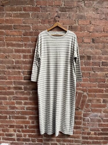 Ichi Antiquites Women’s Jersey Dress, One Size, Gray/Natural Stripe Cotton Japan - Afbeelding 1 van 8