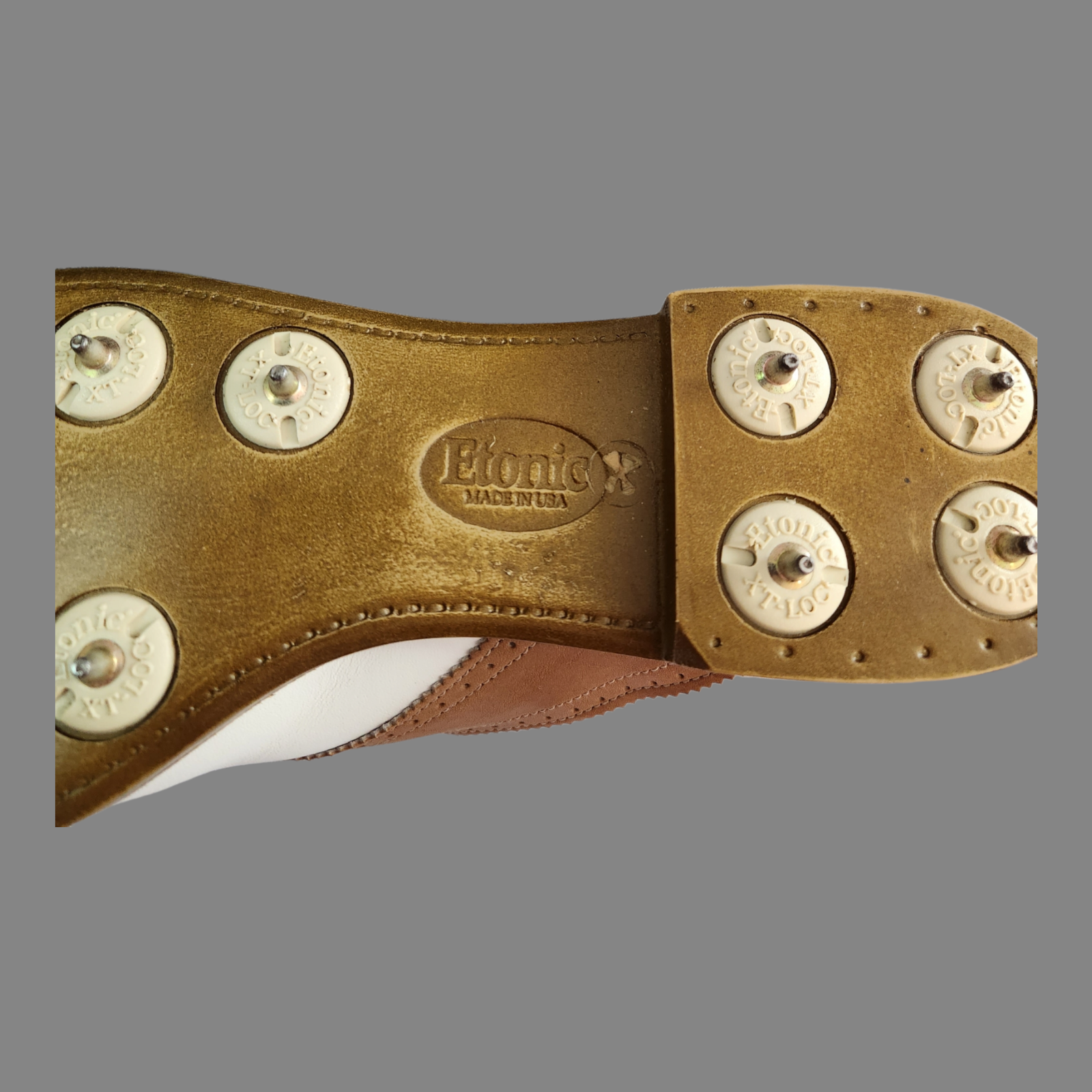 Etonic DriTech Classic Tan White Saddle Golf Shoes Metal Spikes Mens