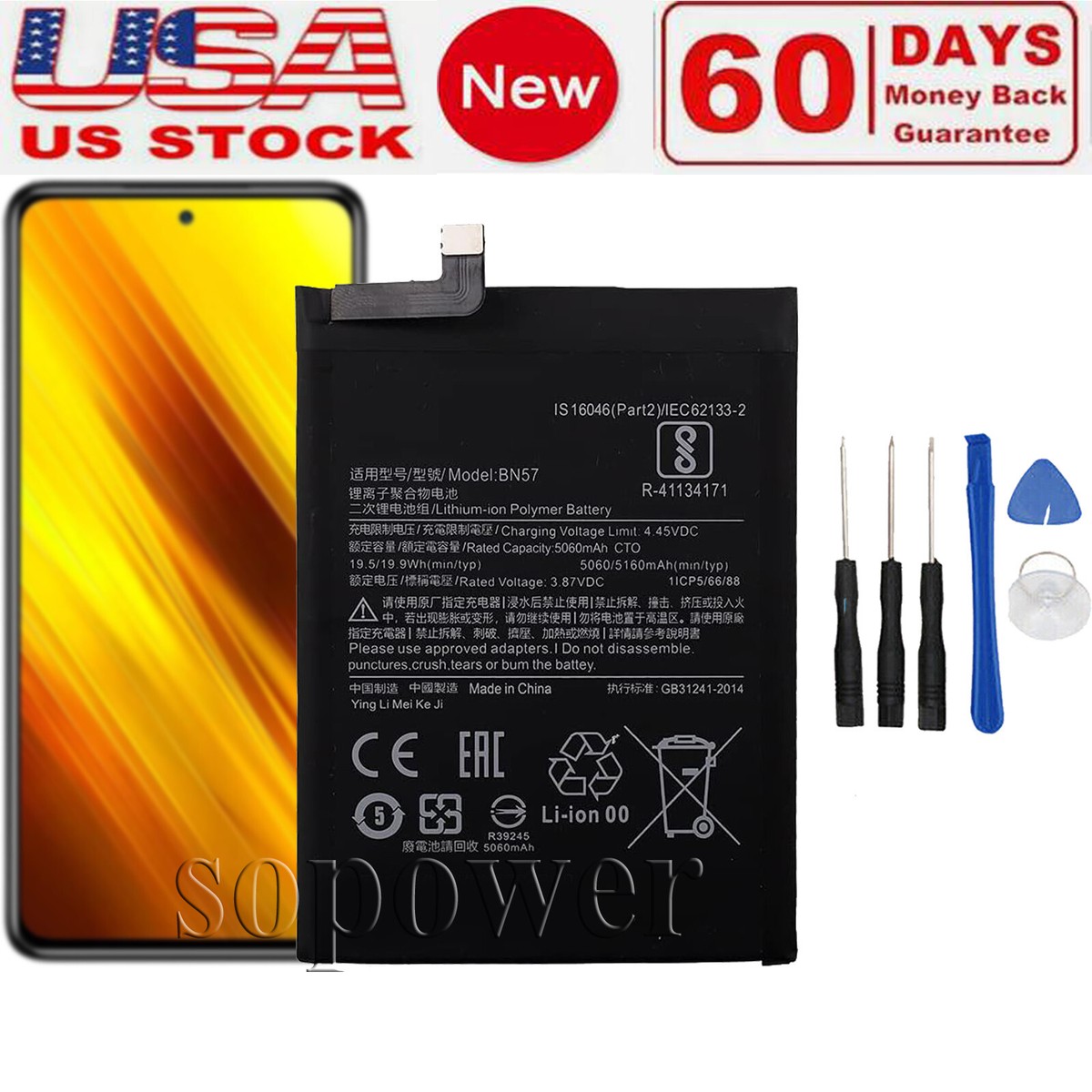 【スナドラ860/バッテリー新品】POCO X3 Pro NEW Battery for Xiaomi Poco X3 Pro M2102J20SG M2102J20SI + Free