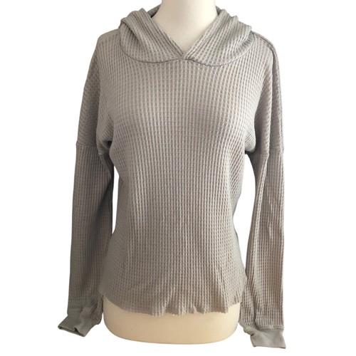 Glyder Rush Thermal Waffle Knit Hoodie Womens size Small S Light Gray Coastal - Picture 2 of 11