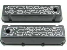 Ford 429-460 Aluminum Tall Baffled Valve Cover W Hardware Flames Blk E41233bk