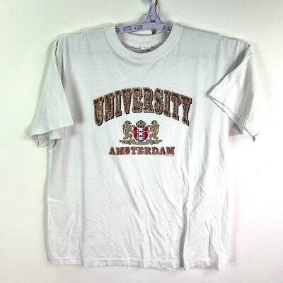 University of Amsterdam Vintage T Shirt Mens Size L White Fun Tex Tag