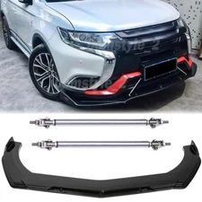 Front Bumper Lip Splitter Spoiler +Strut Rods For Mitsubishi Outlander 2003-2023