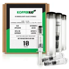 Kopperko 1ml Borosilicate Glass Syringes - Luer Lock, Glue Syringe, 10 Pack