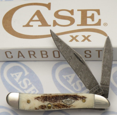 Case XX USA 2022 Stamp V6220 DAM Bone ''Peanut'' Knife Ladder Damascus - MINT (#3)