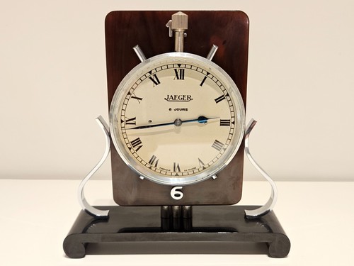 HORLOGE DE VOITURE SUISSE 8 JOURS VINTAGE ART DÉCO AVANT WW2 RARE DE COLLECTION "JAEGER" + SUPPORT - Photo 1/13