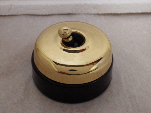 classic electric shallow smooth brass / black porcelain light switch 30 B PB - Picture 5 of 5
