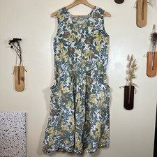 Women's Medium Sleeveless Vintage Chandri Yellow Flower Sundress 