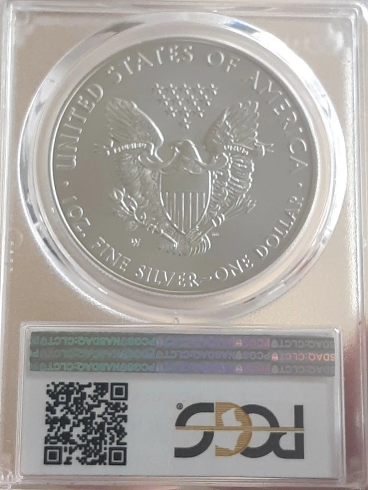 2008 W$ 1  Burnished Silver coin 1$ American Eagle - PCGS SP 70  - Image 2 of 2