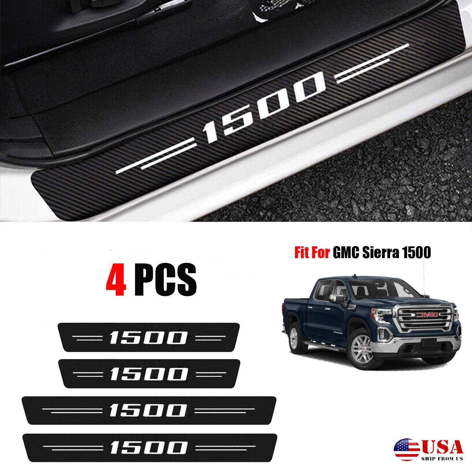 4X GMC Sierra 1500 Door Sill Plate Scuff Guard Anti Scratch Protector L8