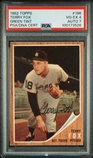 AMAZING EXTRAS 1962 Topps #196 Terry Fox Green Tint Signed PSA/DNA AUTO 7