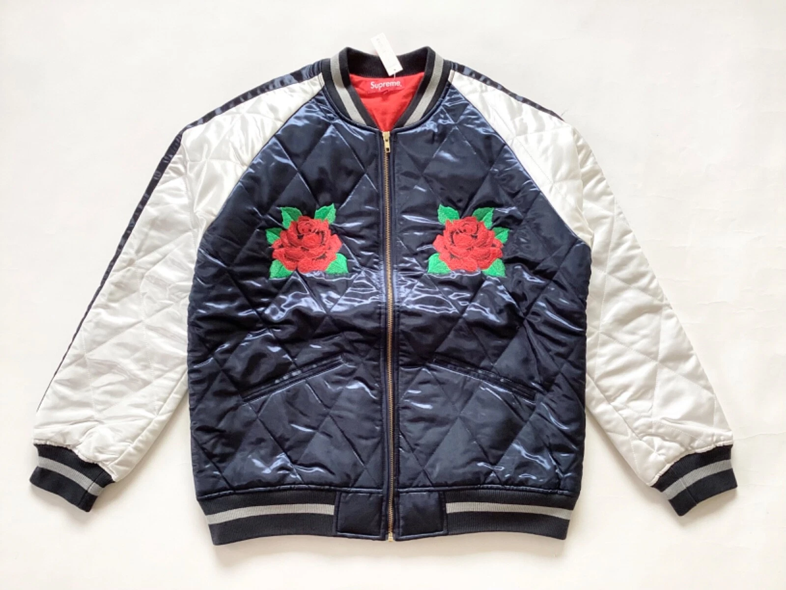(L]Veste souvenir matelassée suprême en satin 2013FW bleu Deadstock Sukajyan