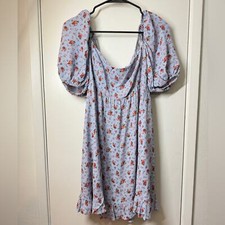 Reformation Bristol Blue Pink Ditzy Floral Babydoll Puff Sleeves Mini Dress S