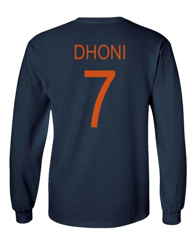 Cricket India Jersey Style Dhoni 7 Men's Long Sleeve T-Shirt - Picture 9 of 15